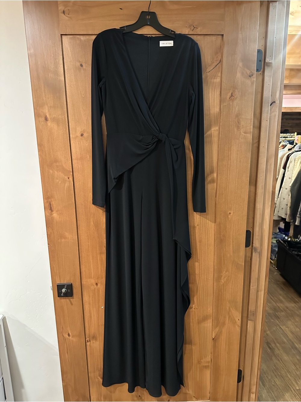 Halston Heritage Black Jersey Long-Sleeve Wrap Jumpsuit